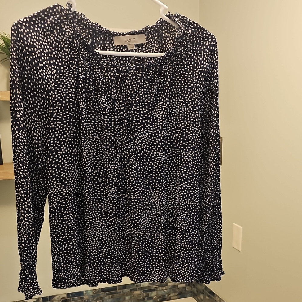 LOFT Black and White Polka Dot Blouse